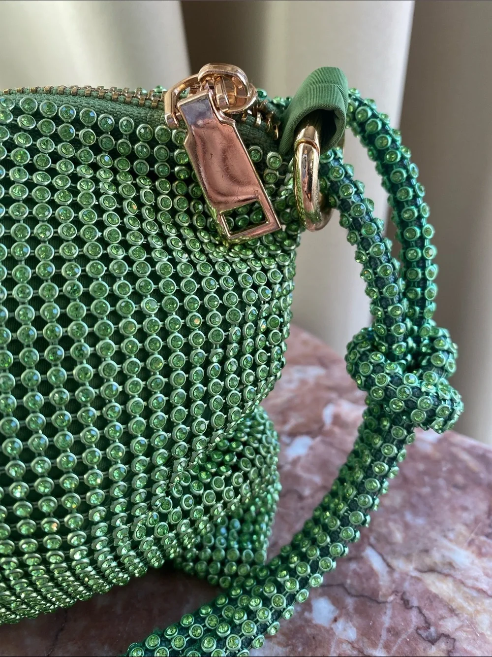 Green Rhinestone Crystal Mesh Shoulder Bag/ Y2K Evening Party Purse